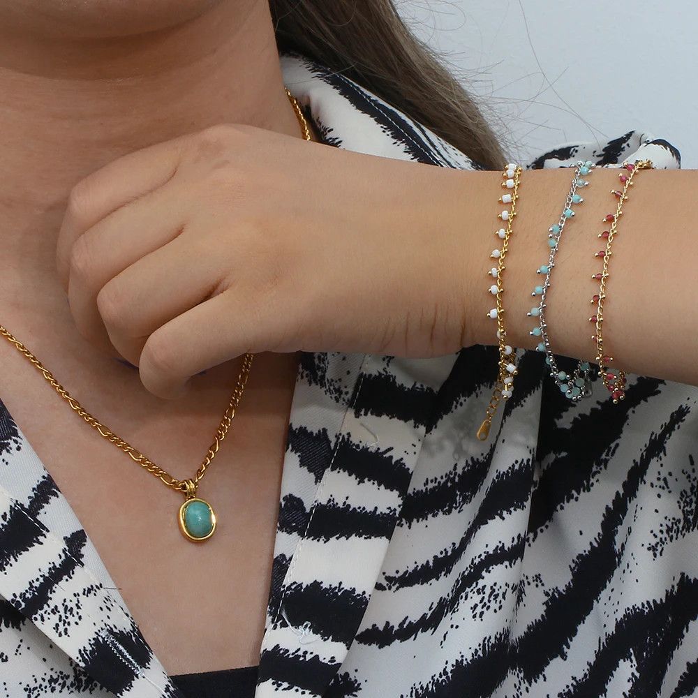 Jewelry × Vintage Figaro Chain Oval Natural Amazonite Stone Size ONE SIZE - 3 Thumbnail