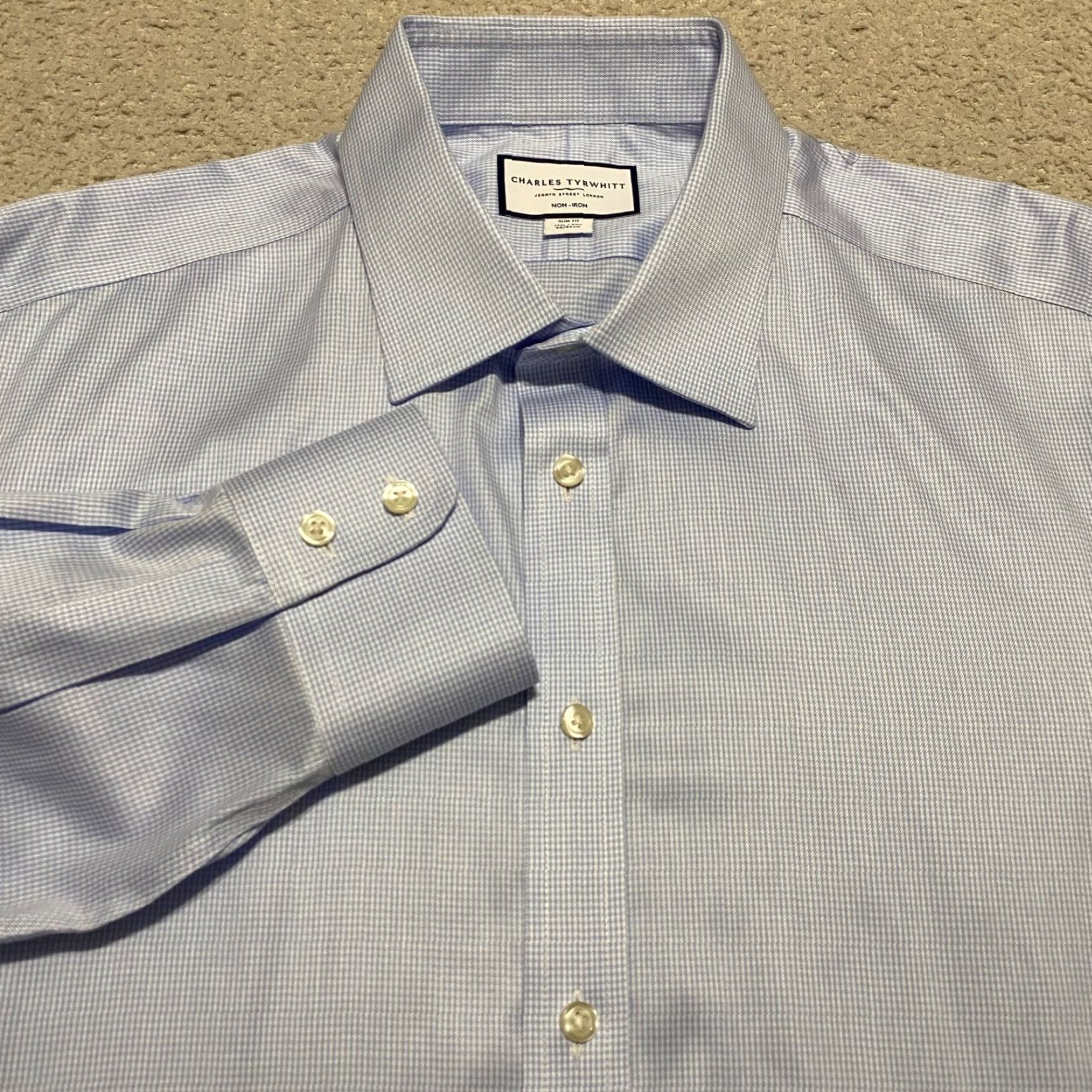 Charles Tyrwhitt Charles Tyrwhitt Shirt Mens 17.5 Blue Plaid Slim Fit Long Sleeve Button Front Size US XXL / EU 58 / 5 - 5 Thumbnail