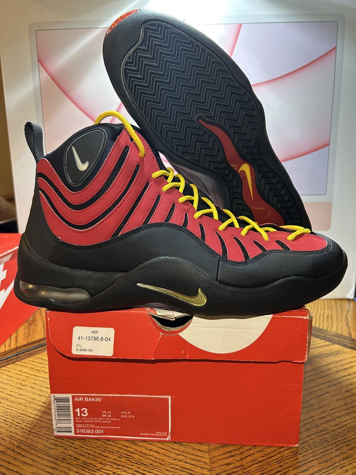 Nike Size 13- Nike Air Bakin Retro OG (2014) Red/Yellow Hardaway Size US 13 / EU 46 - 1 Thumbnail
