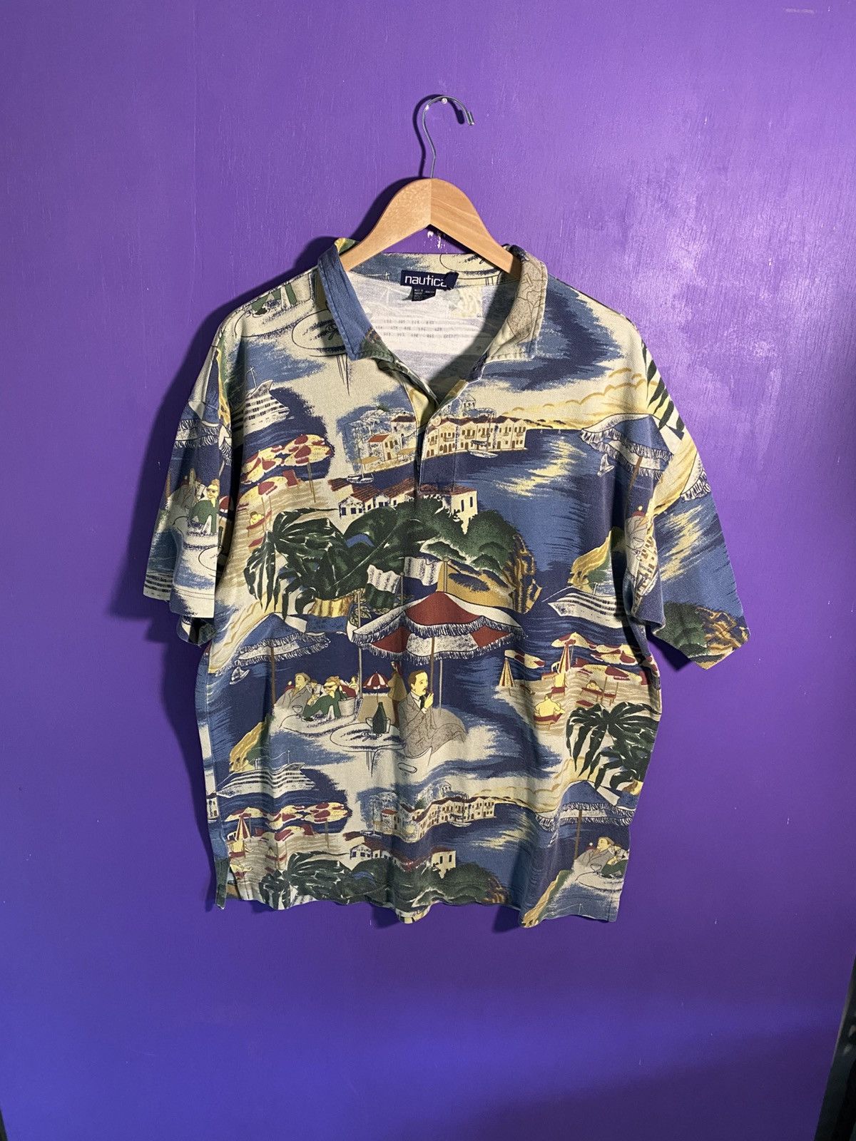 Nautica Vintage 90s Nautica beach scene AOP polo shirt Size US L / EU 52-54 / 3 - 1 Thumbnail