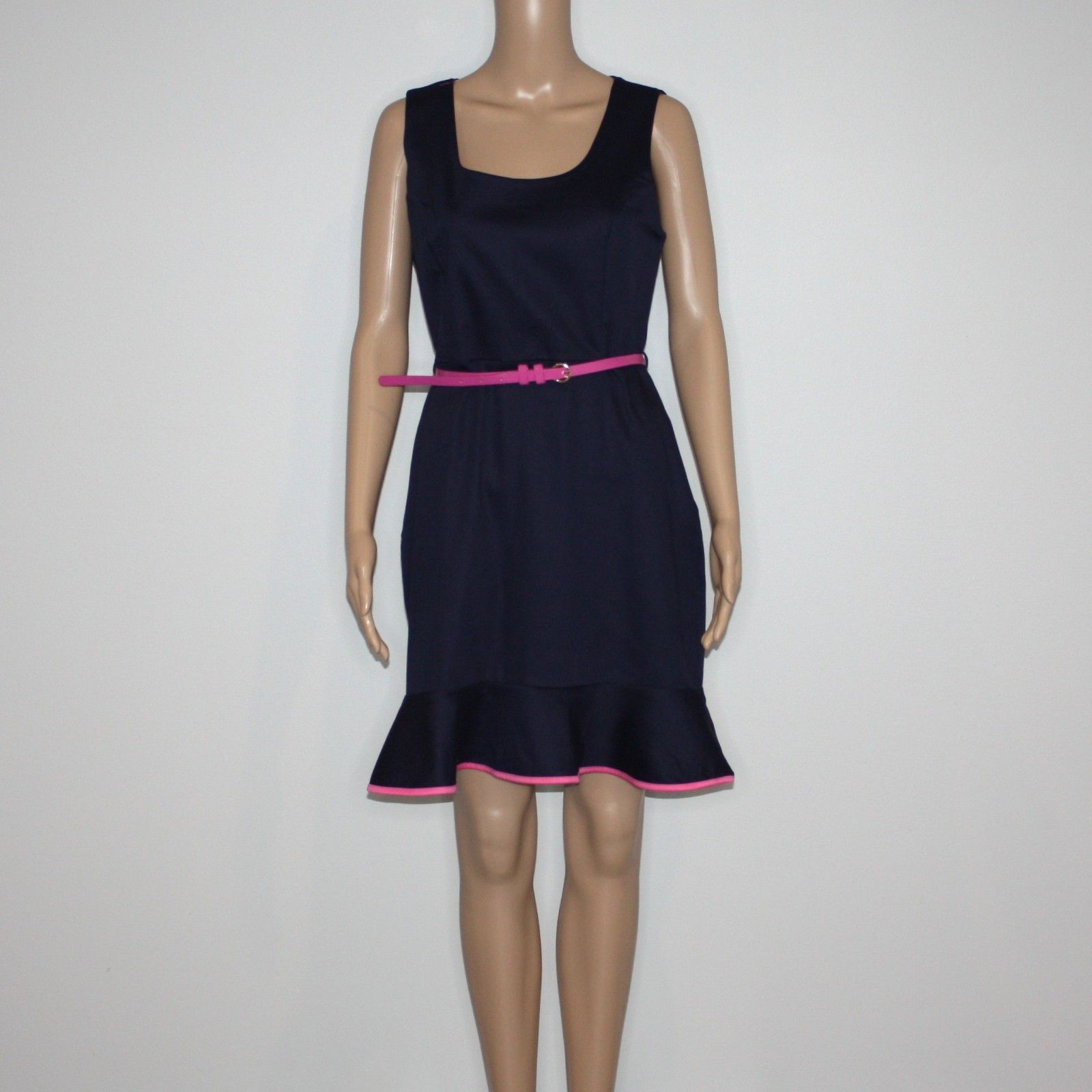 Other Monteau True To Form Navy Blue Dress with Pink Trim & Belt Size L / US 10 / IT 46 - 2 Thumbnail