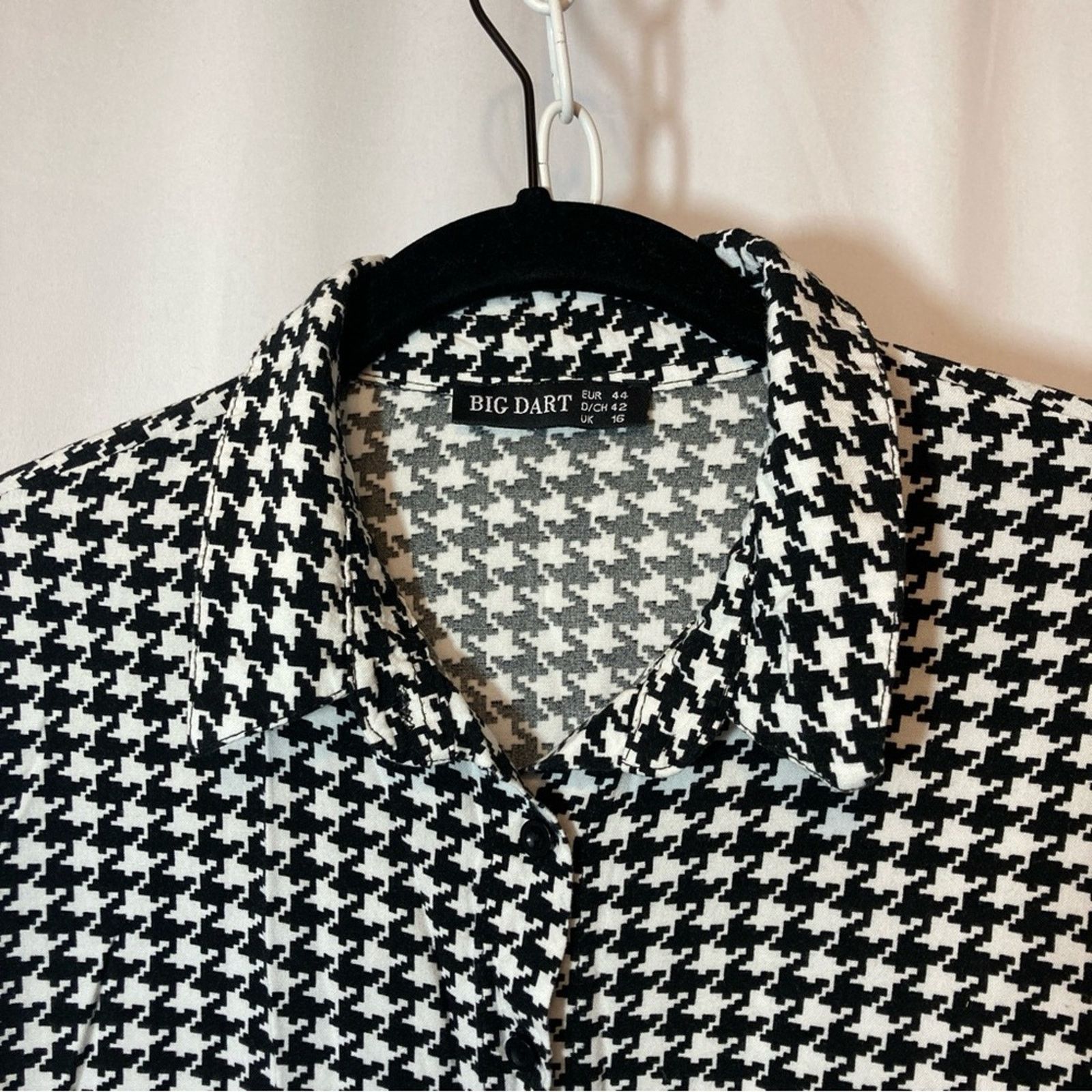 Other Big Dart Retro Black White Houndstooth Plaid Blouse Top Size M / US 6-8 / IT 42-44 - 6 Thumbnail