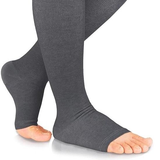 Other Medical Knee-High Wide Calf Open Toe Gray Compression Socks Size ONE SIZE - 1 Thumbnail
