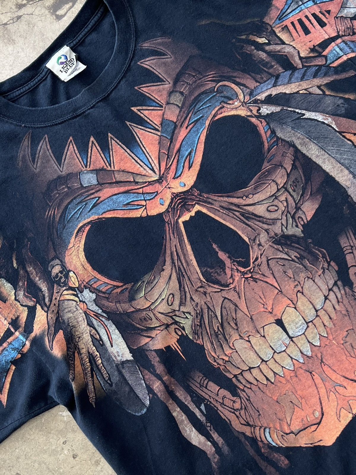 Vintage Vintage Liquid Blue AOP Skull Native Feather Tee XXL Size US XXL / EU 58 / 5 - 1 Thumbnail