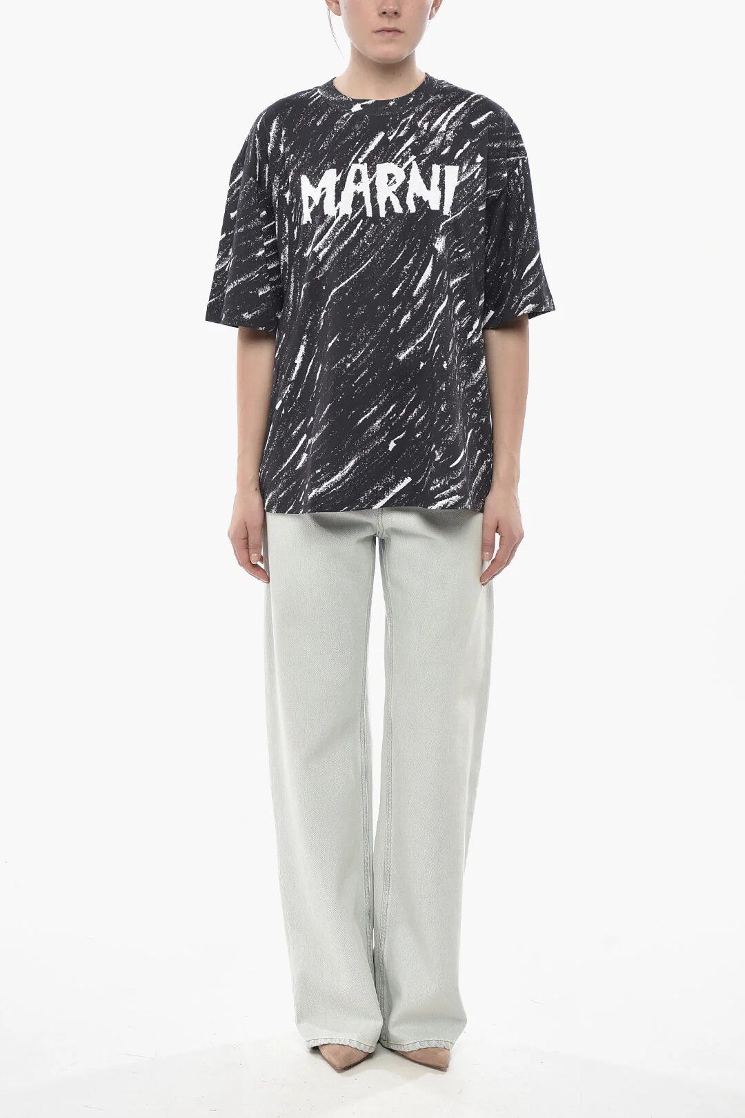 Marni og1mm0326 Printed Cotton T-Shirt in Black Size S / US 4 / IT 40 - 4 Thumbnail