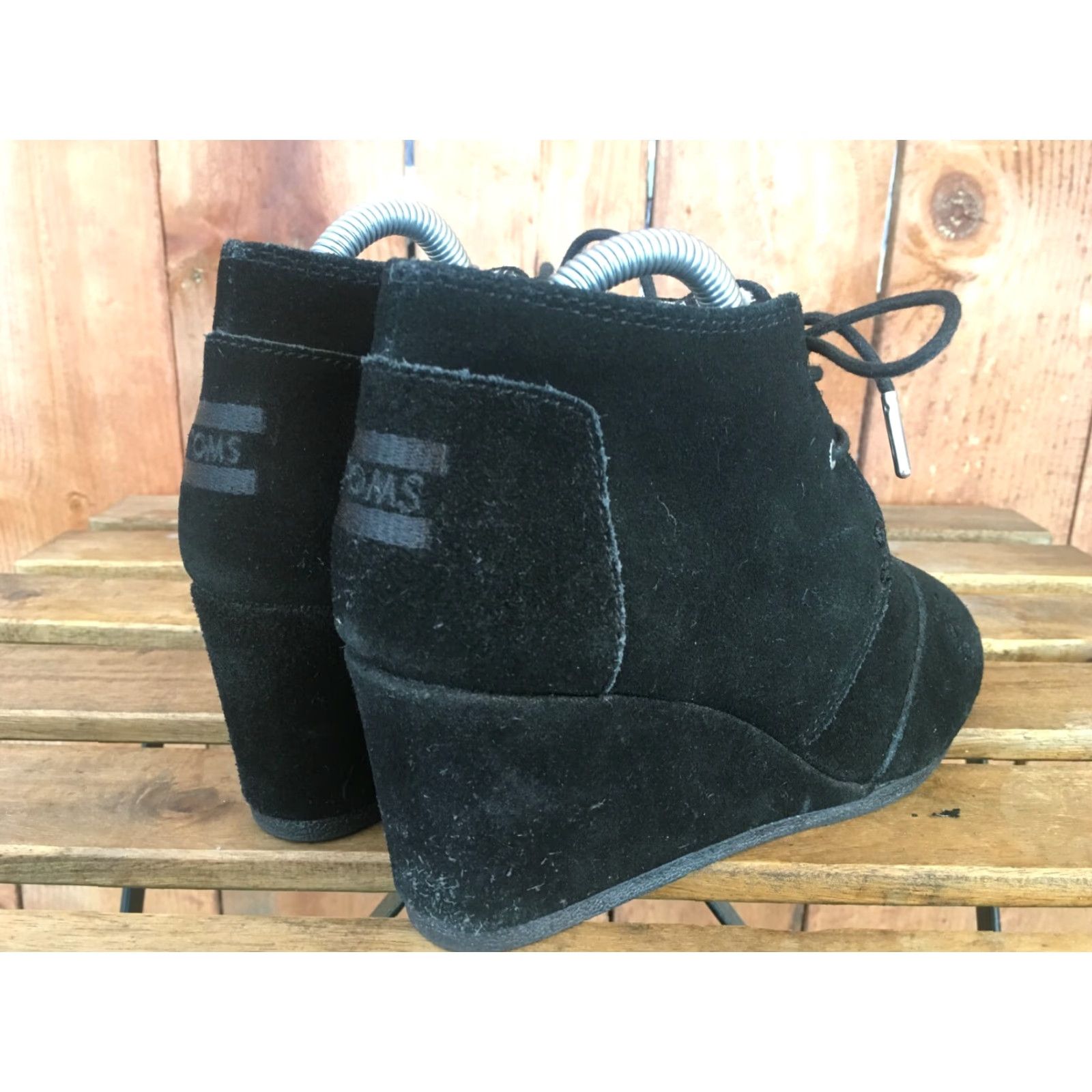 Toms TOMS Black Suede Lace Wedge Booties Womens Size 8 US 8 Ankle Boot Shaft High Heel 3 in. EUR 38.5 UK 6 Style 380515 Size US 6 / IT 36 - 4 Thumbnail