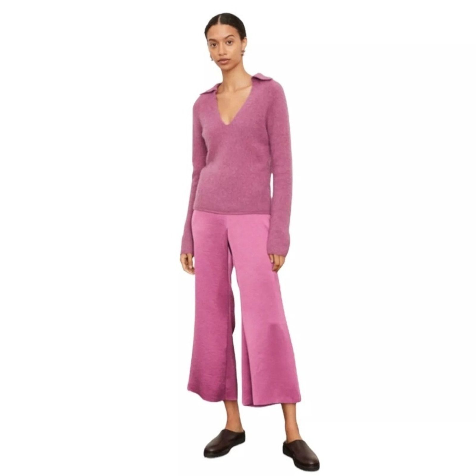 Vince VINCE Brushed V Neck Polo Alpaca & Wool-Blend Sweater Pink S Size S / US 4 / IT 40 - 3 Thumbnail