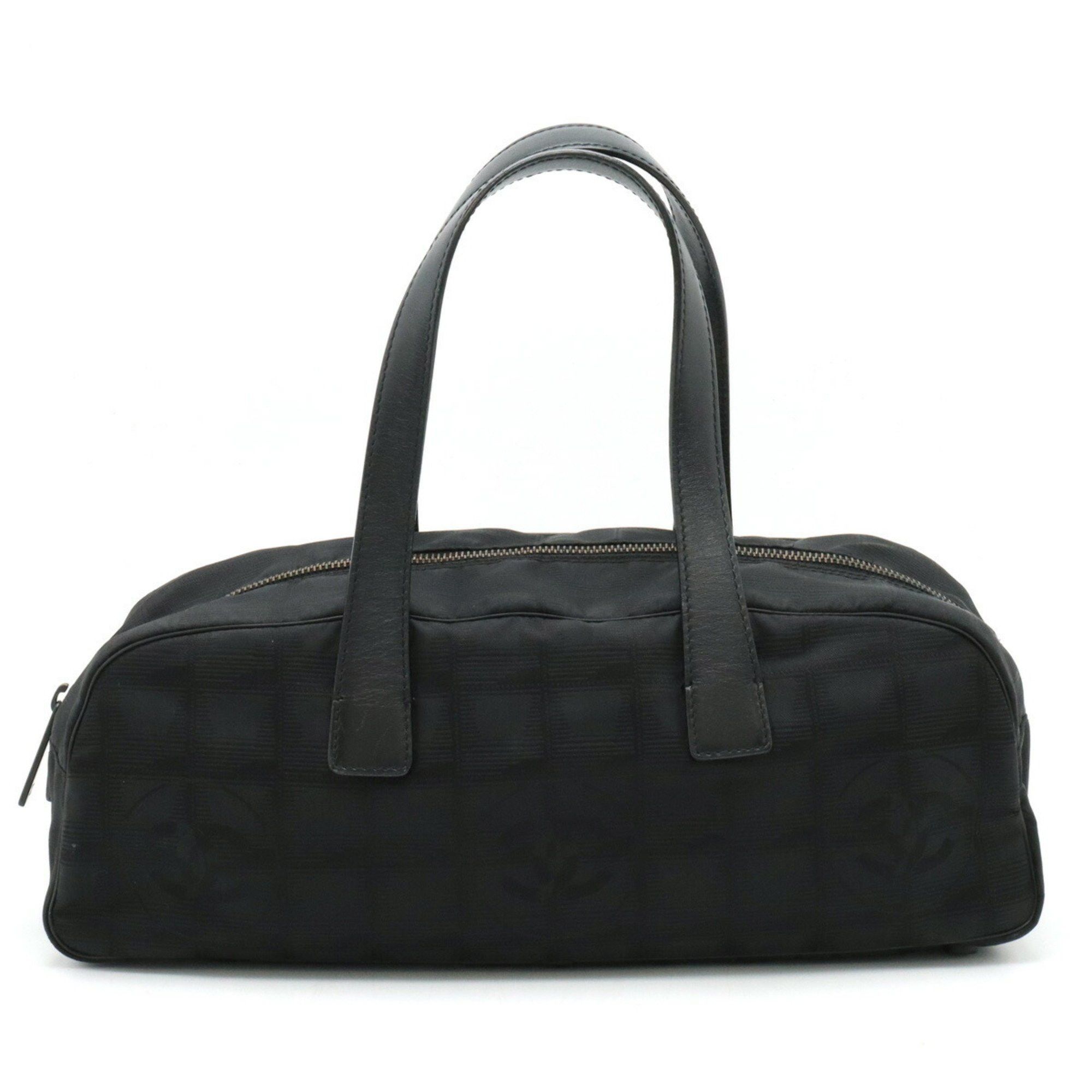image of Chanel New Travel Line Boston Bag Handbag Nylon Jacquard Leather Black A15828, Women's