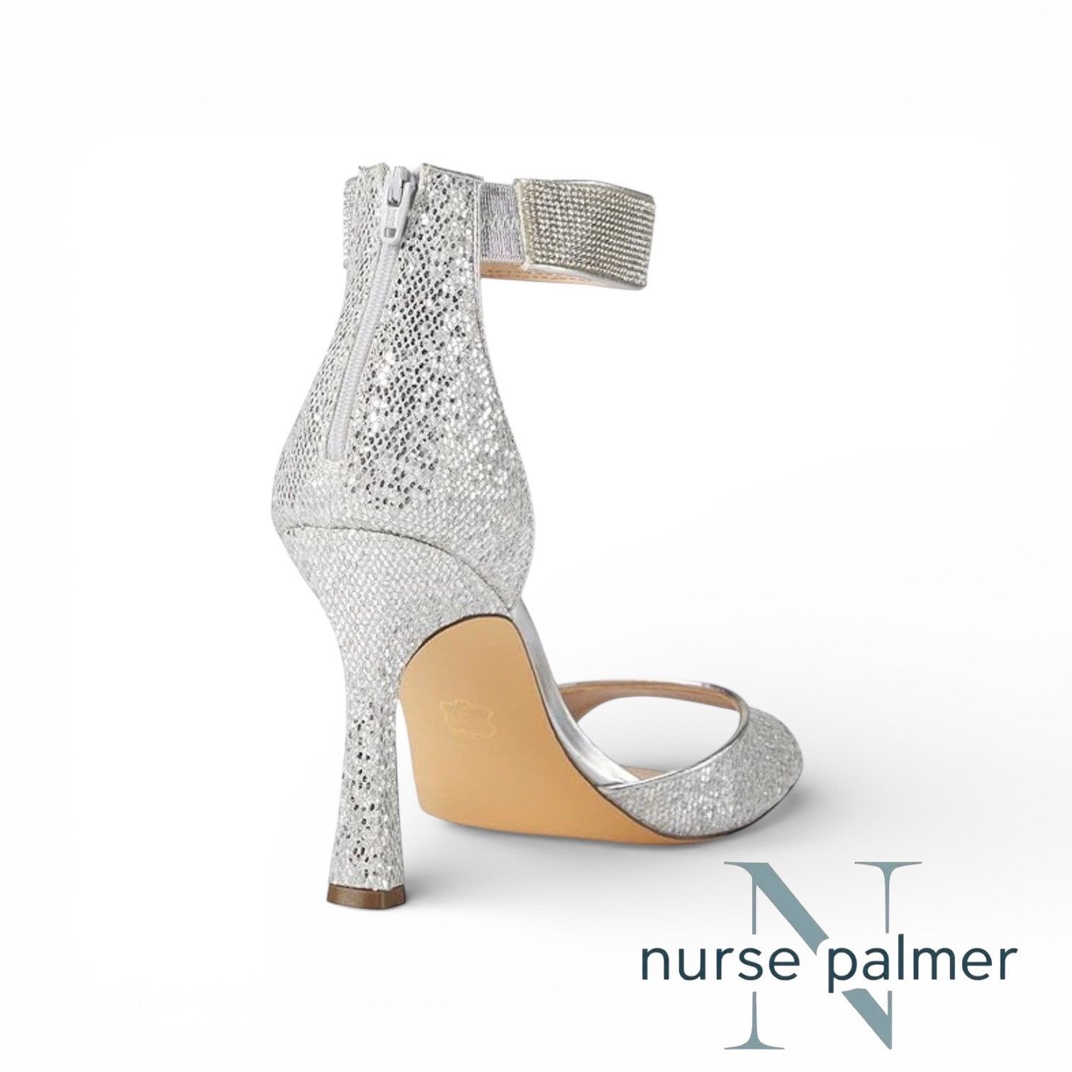 Other Nina silver glitter ankle strap open toe stiletto heels Size US 8 / IT 38 - 3 Thumbnail