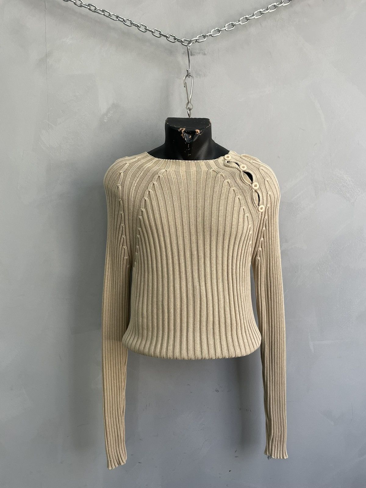 Diesel Diesel style Kapital Beige Ribbed Knit Sweater Size L y2k Size US L / EU 52-54 / 3 - 1 Thumbnail