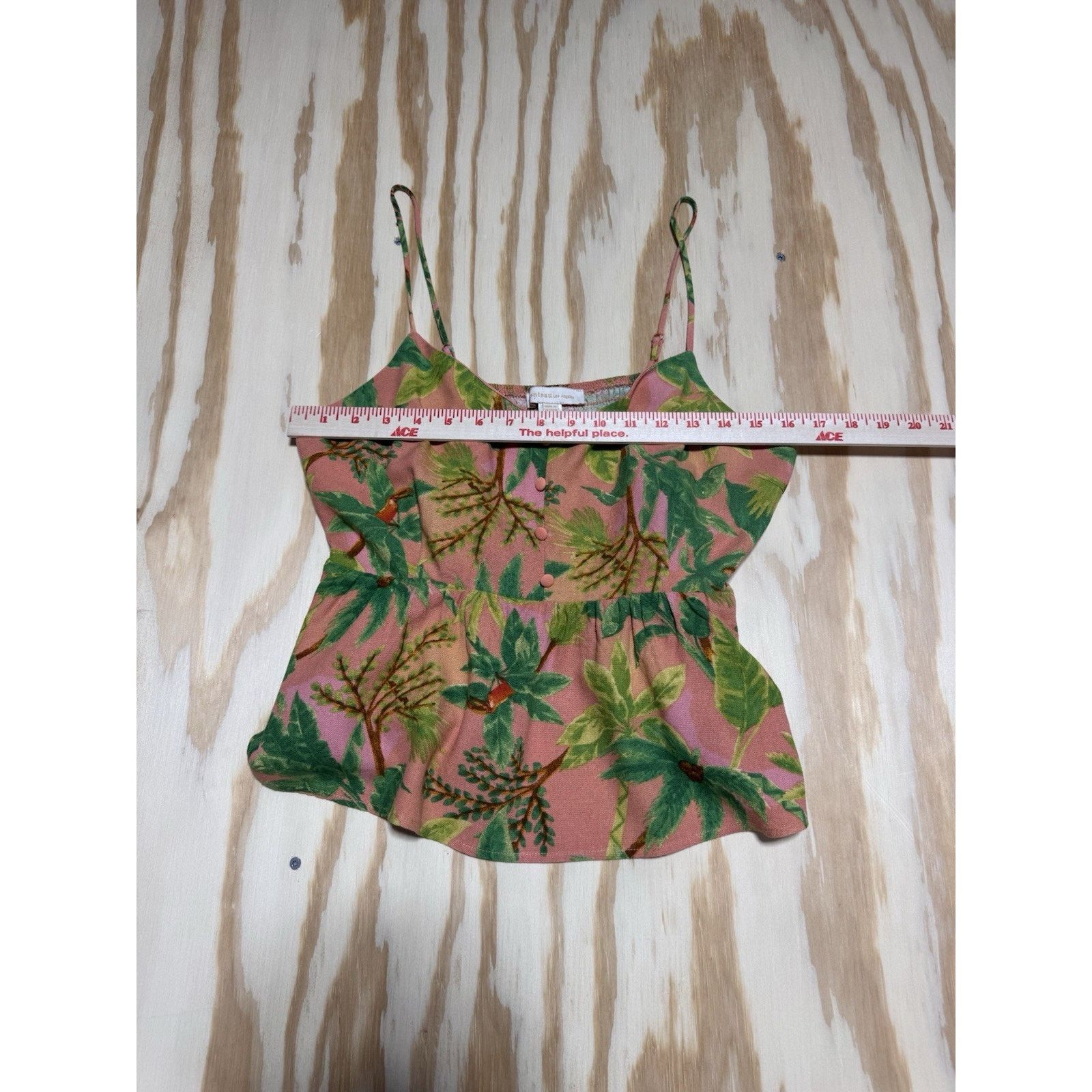 Other Tropical Peplum Cami Women’s XL Pink Green Rayon Linen Boho Size XL / US 12-14 / IT 48-50 - 4 Thumbnail