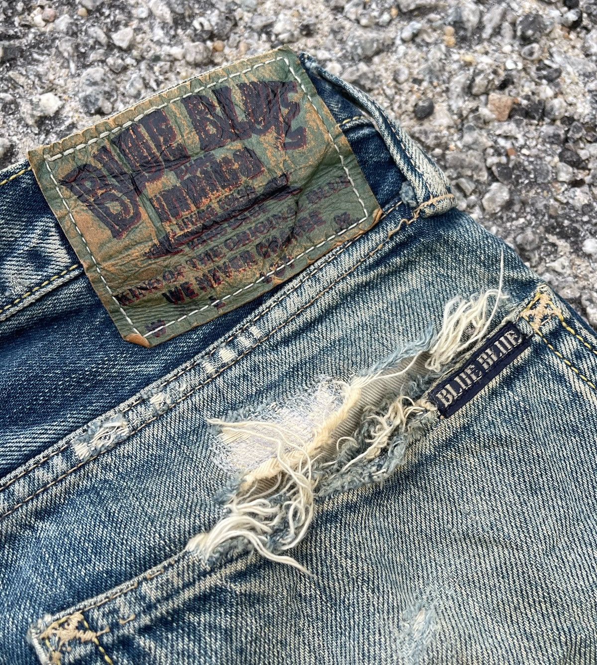 Blue Blue Japan 🔥Vtg 70's Blue Blue Japan Pure Indigo Distressed Denim Pants Size US 32 / EU 48 - 12 Thumbnail