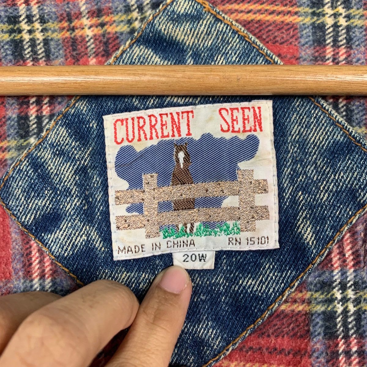 Vintage CURRENT SEEN Tartan Lined Stone Wash Denim Jacket #2175-C96 Size US XXL / EU 58 / 5 - 13 Thumbnail