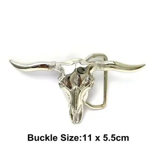 VIBE Silver Longhorn Cow Head Skull Belt Size ONE SIZE - 4 Thumbnail