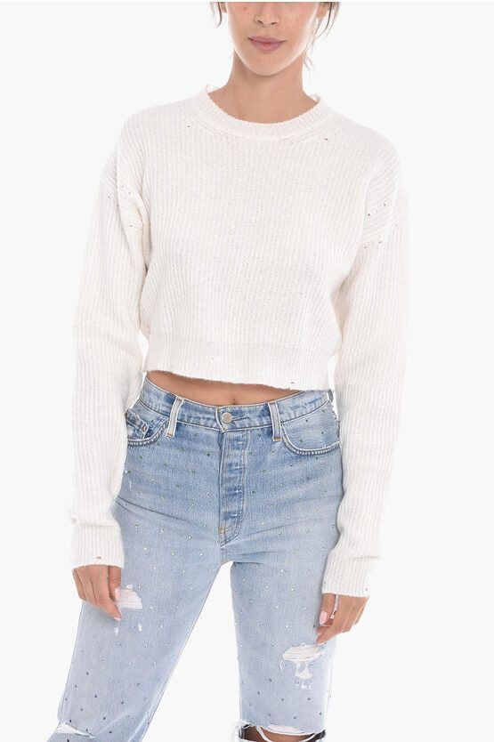 image of Amiri Og1Mm0524 Cropped Sweater In White, Women's (Size Medium)