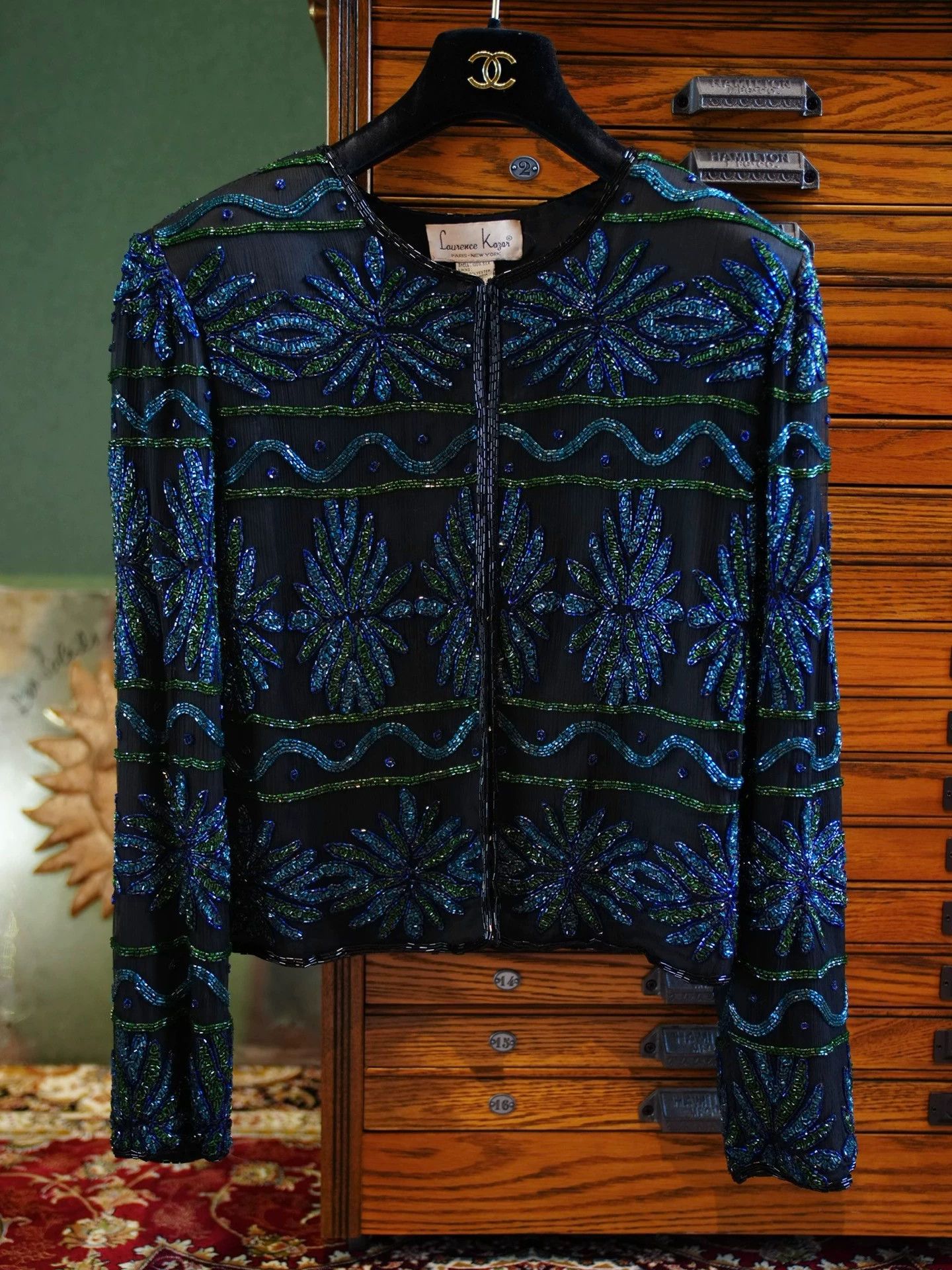 Vintage US Vintage Beaded Silk Dark Blue Jacket Women's L Size L / US 10 / IT 46 - 2 Thumbnail