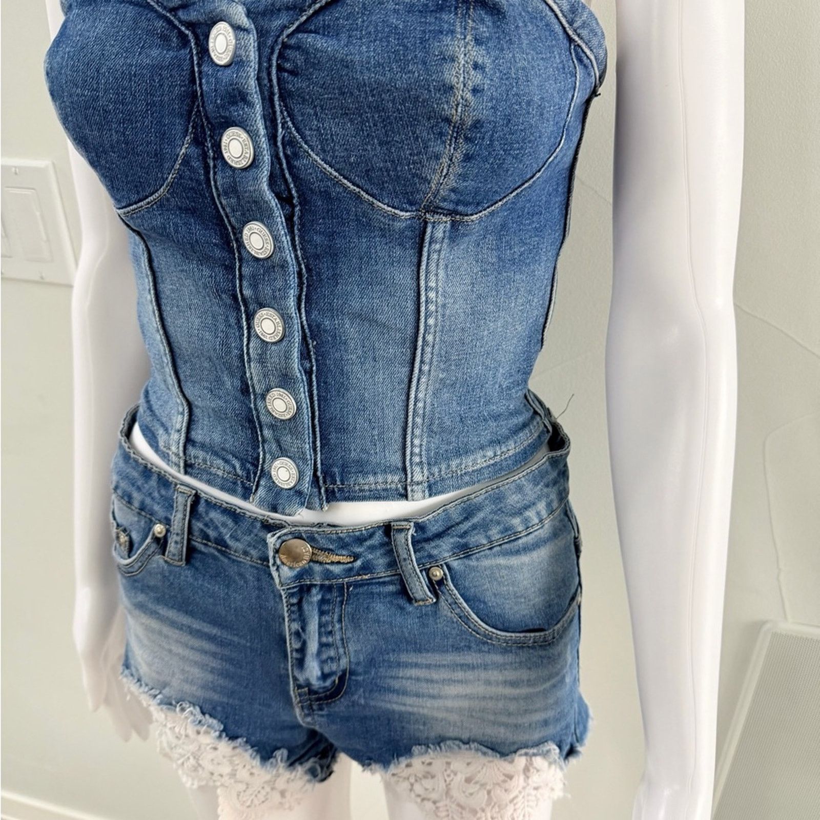 Other Guess Y2K Vintage Denim Bustier and Shorts Set size S Size 26" / US 2 / IT 38 - 4 Thumbnail