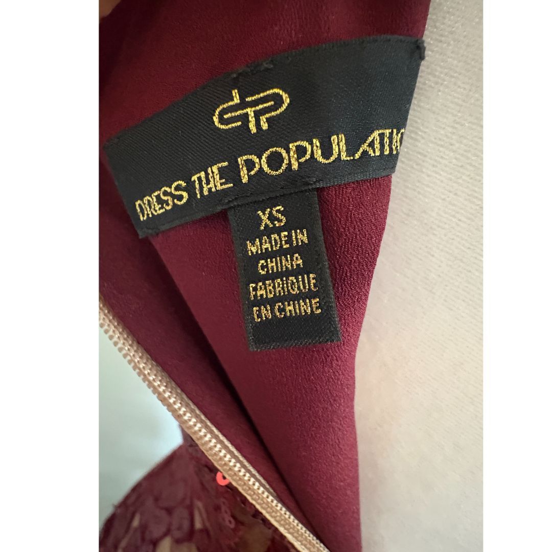 Dress the Population Dress the Population Burgundy Sequin Floral Midi Dress XS Size XS / US 0-2 / IT 36-38 - 5 Thumbnail