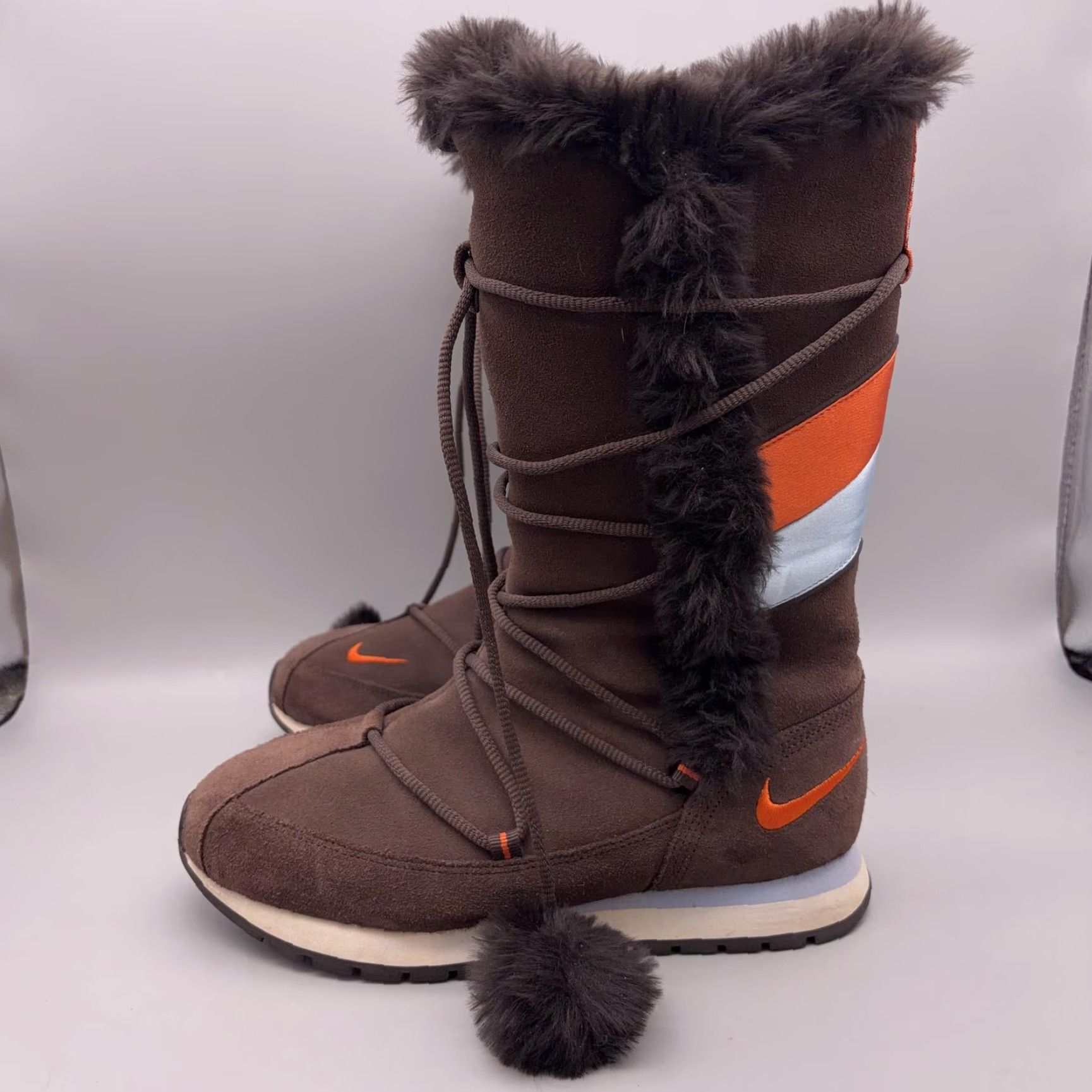 Nike Nike Boots Womens 8 Brown Faux Fur Lace Up Snow Winter Warm Suede Nike 311959-281 Size US 8 / IT 38 - 4 Thumbnail