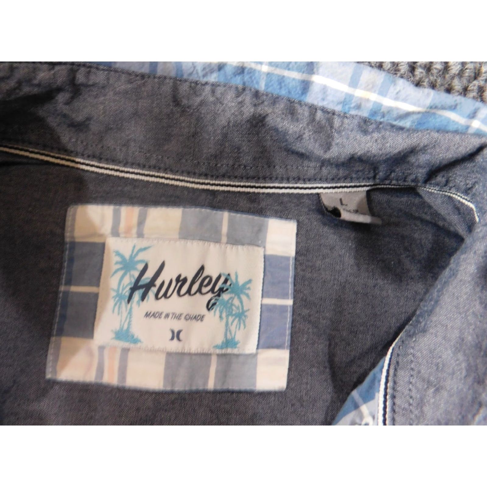 Hurley Hurley Mens Shirt L Blue Plaid Button-Down Short Sleeve Tropical Knit Cotton Size US L / EU 52-54 / 3 - 4 Thumbnail