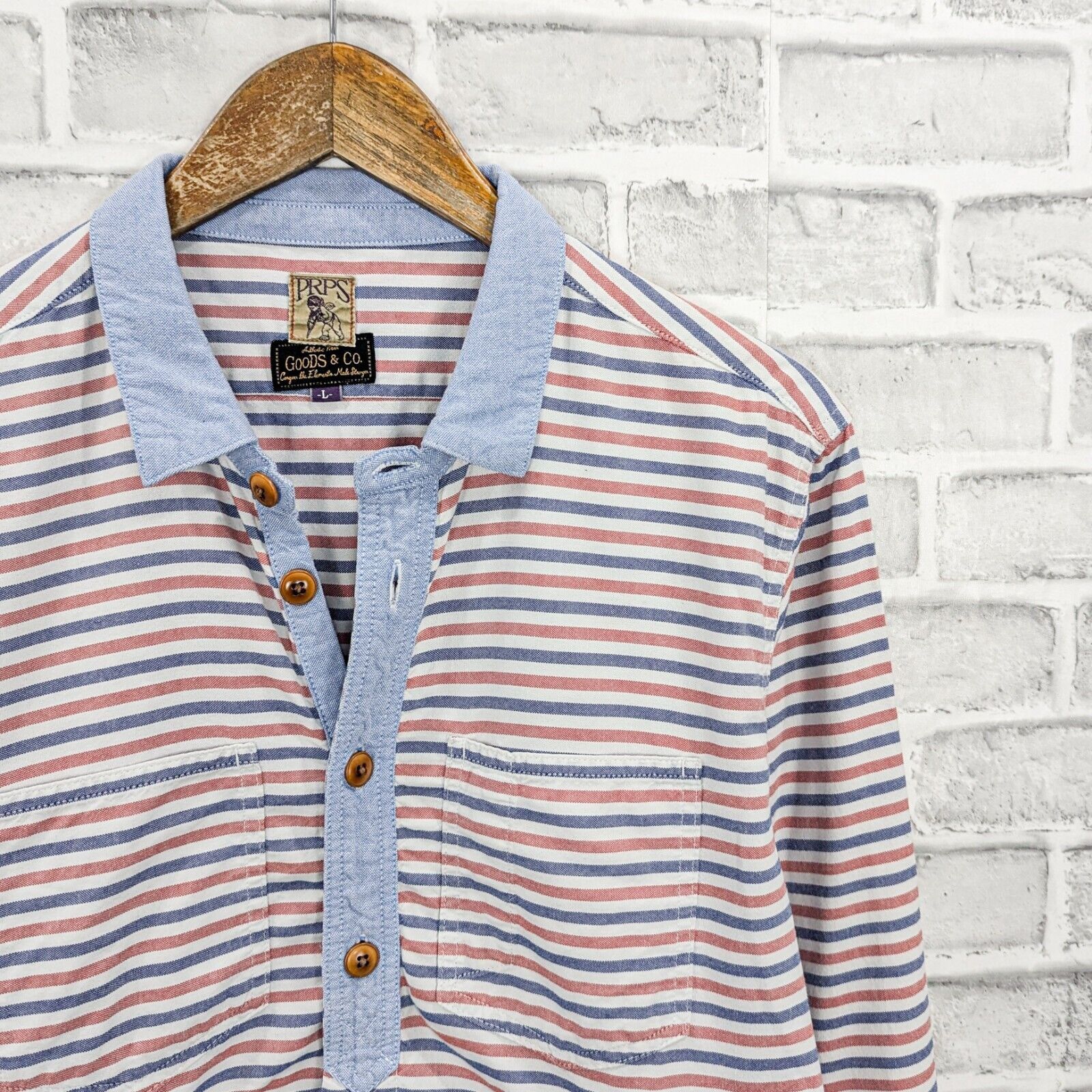 Prps PRPS Goods & Co. Japan Men's Blue Red Striped Chambray shirt Size US L / EU 52-54 / 3 - 3 Thumbnail