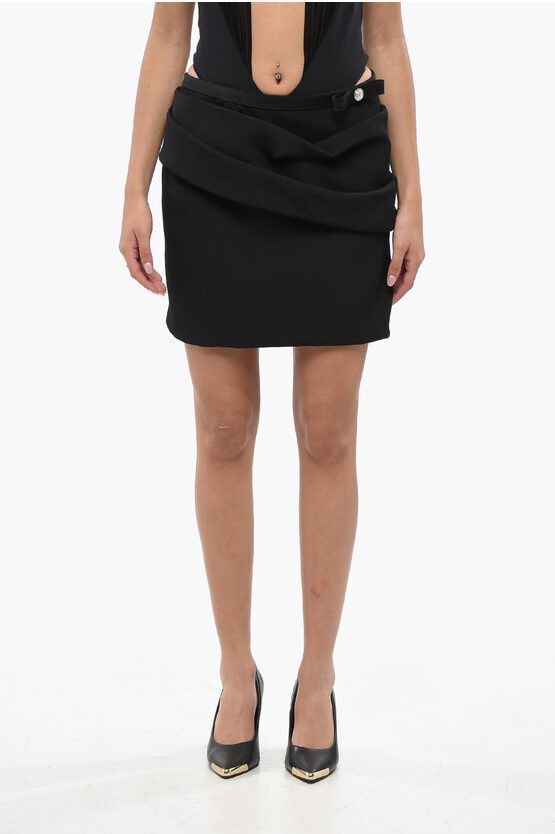 Draped Gabardine Miniskirt with Bow