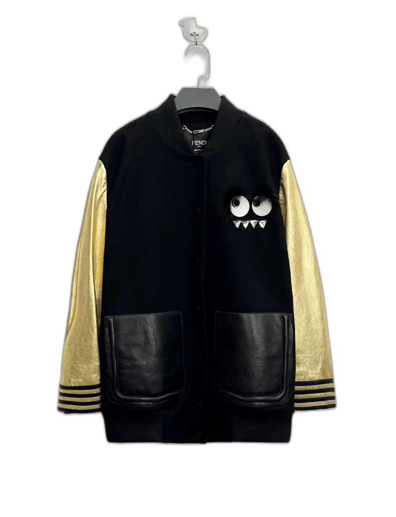 Fendi Fendi Black Wool Baseball Jacket with Logo-yf Size US M / EU 48-50 / 2 - 1 Thumbnail