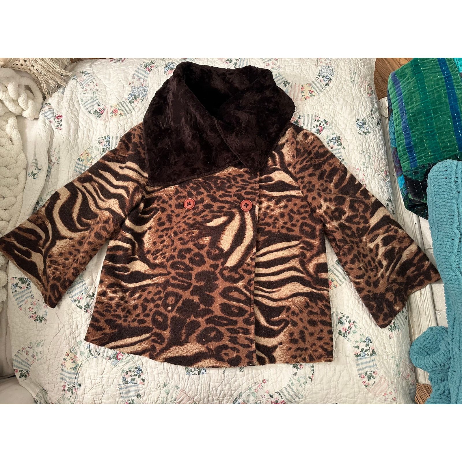 Other Y2K MIXED ANIMAL PRINT LEOPARD SWEATER JACKET WRAP COLLAR S Size S / US 4 / IT 40 - 3 Thumbnail