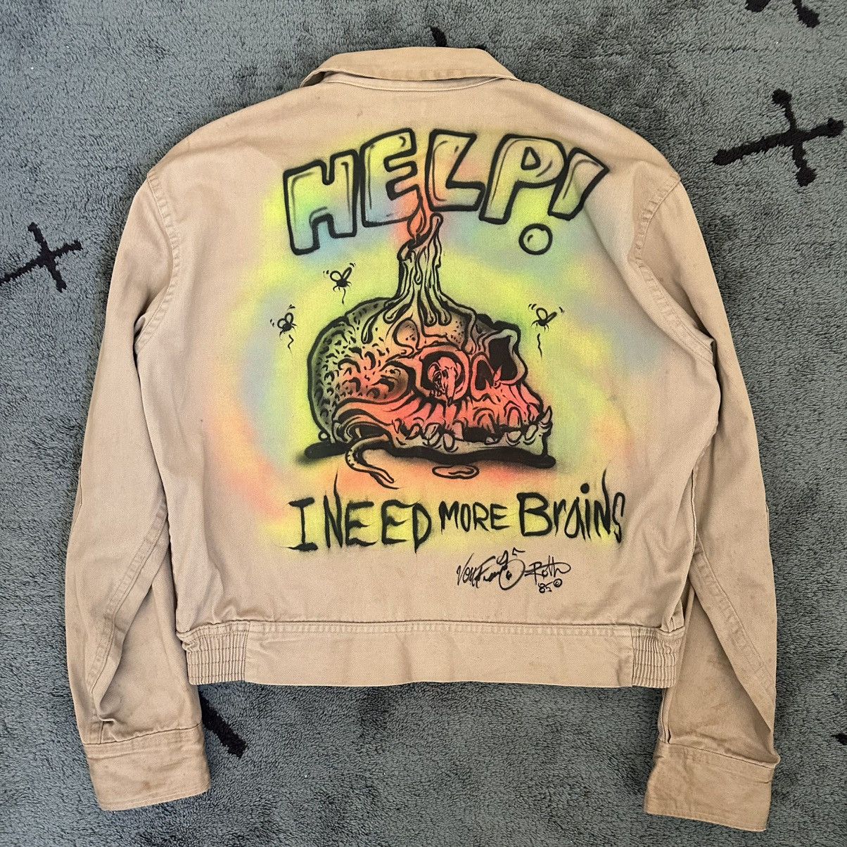 Vintage Von Franco 1985 I Need More Brains Painted Jacket