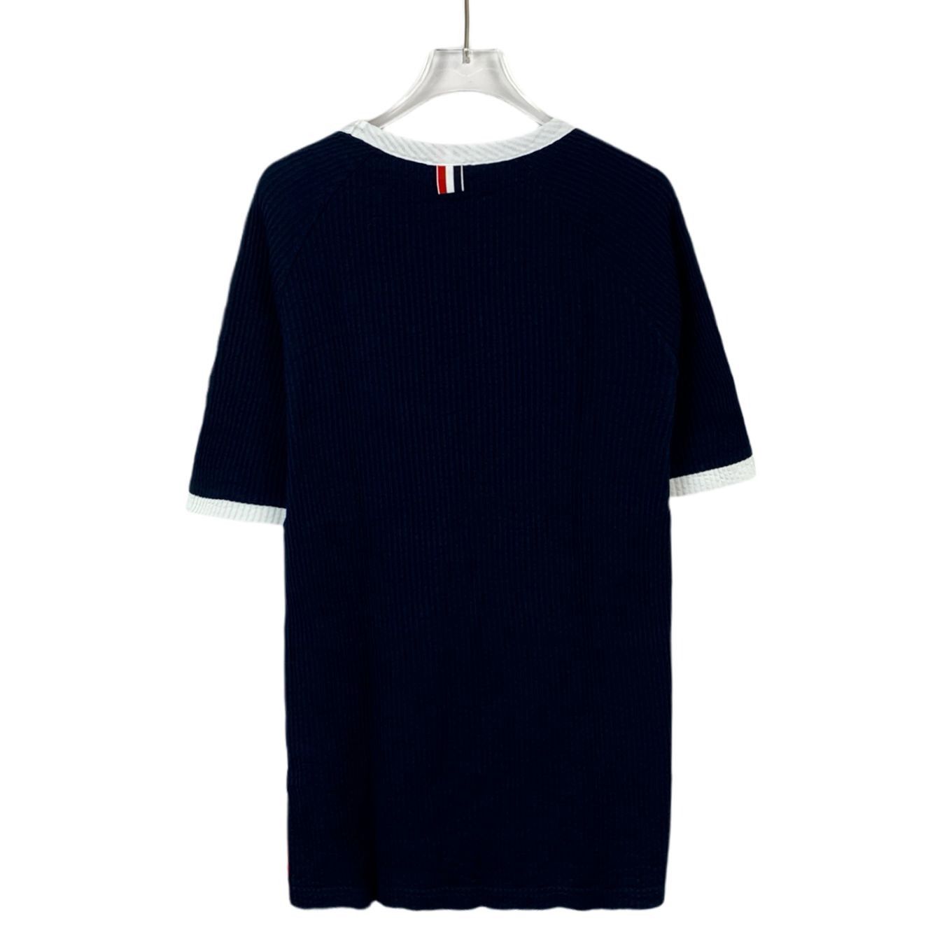 Thom Browne Thom Browne Navy & White Ribbed Cotton Short Sleeve T-Shirt Size US S / EU 44-46 / 1 - 6 Thumbnail