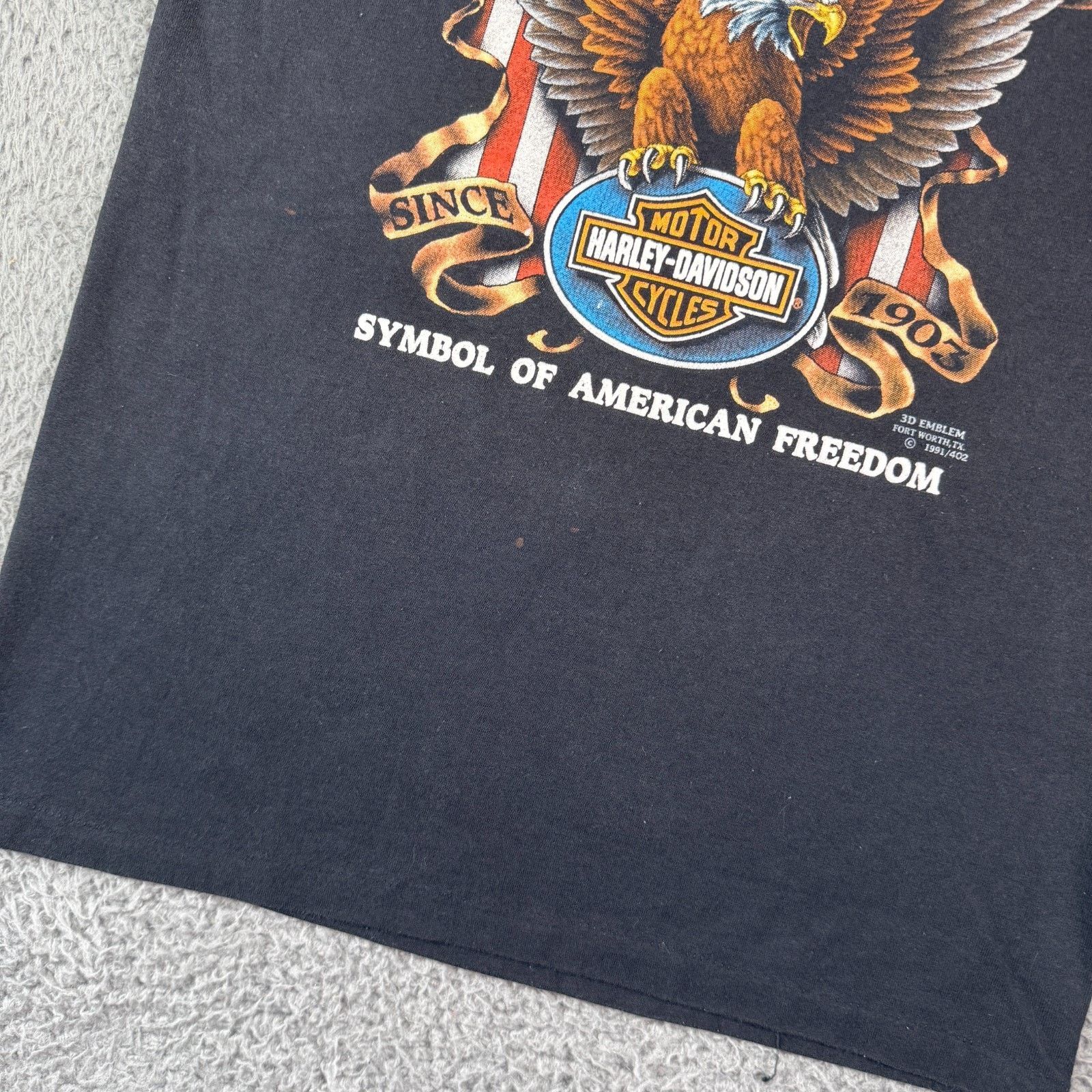 Harley Davidson Vintage 90s Harley-Davidson 3D Emblem Eagle Flag T-shirt M Size US M / EU 48-50 / 2 - 3 Thumbnail