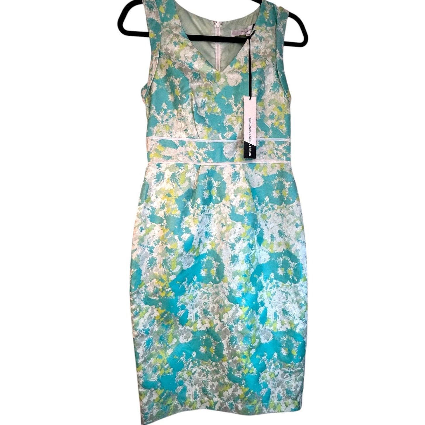 NWT Roksanda Ilincic Aqua Floral Sheath Dress - Size 8