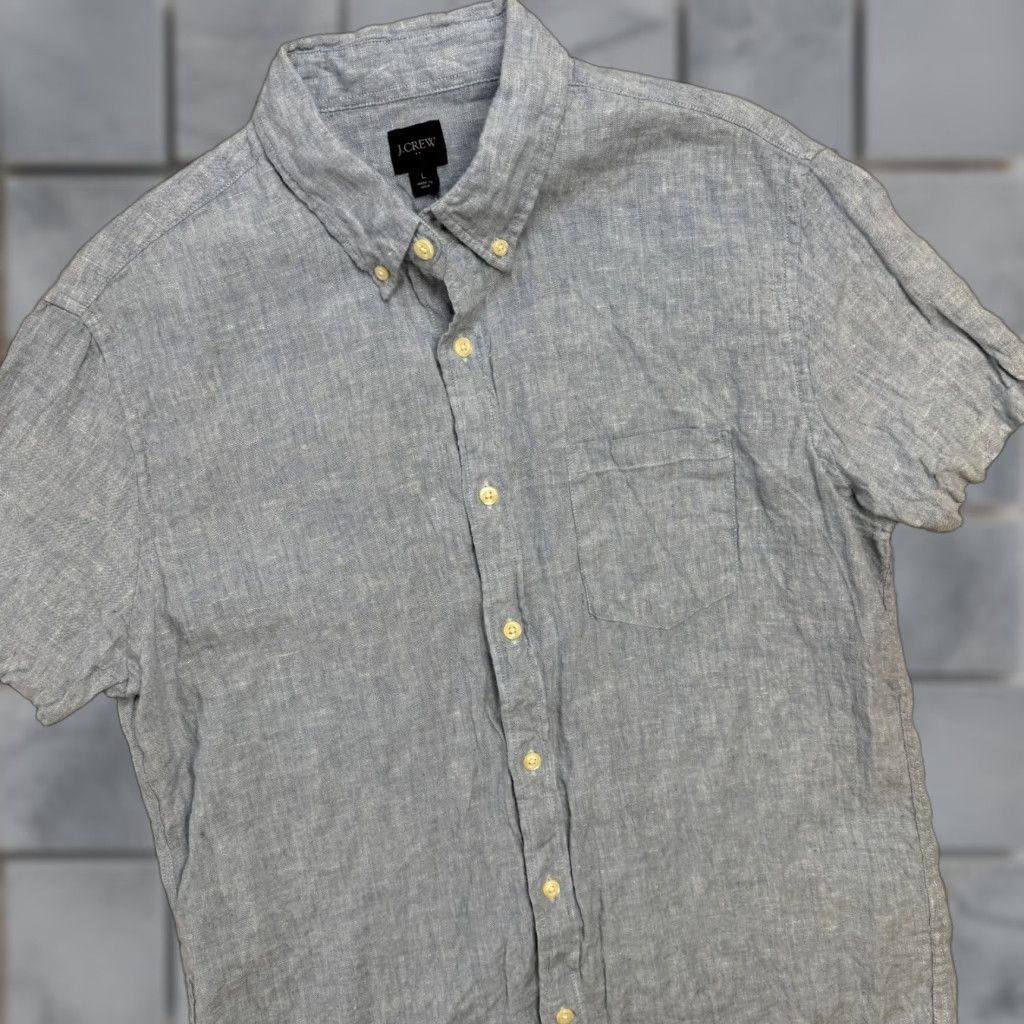 J.Crew J.CREW Shirt Mens L Light Blue Linen Blend Button-Down Beach Coastal Resort Casual Travel) Size US L / EU 52-54 / 3 - 1 Thumbnail