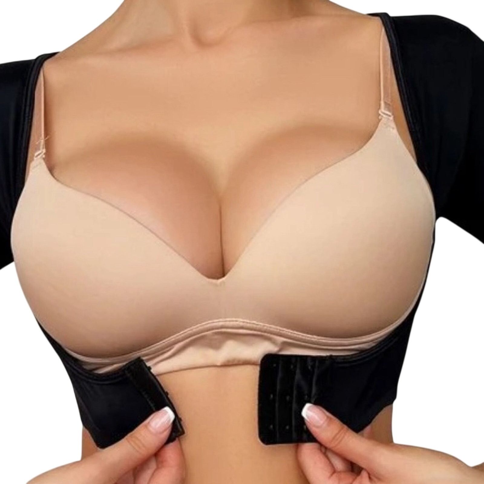 Shein Buckle Front Lace Trim Shapewear Arm Slimming Top, Size M Size ONE SIZE - 4 Thumbnail