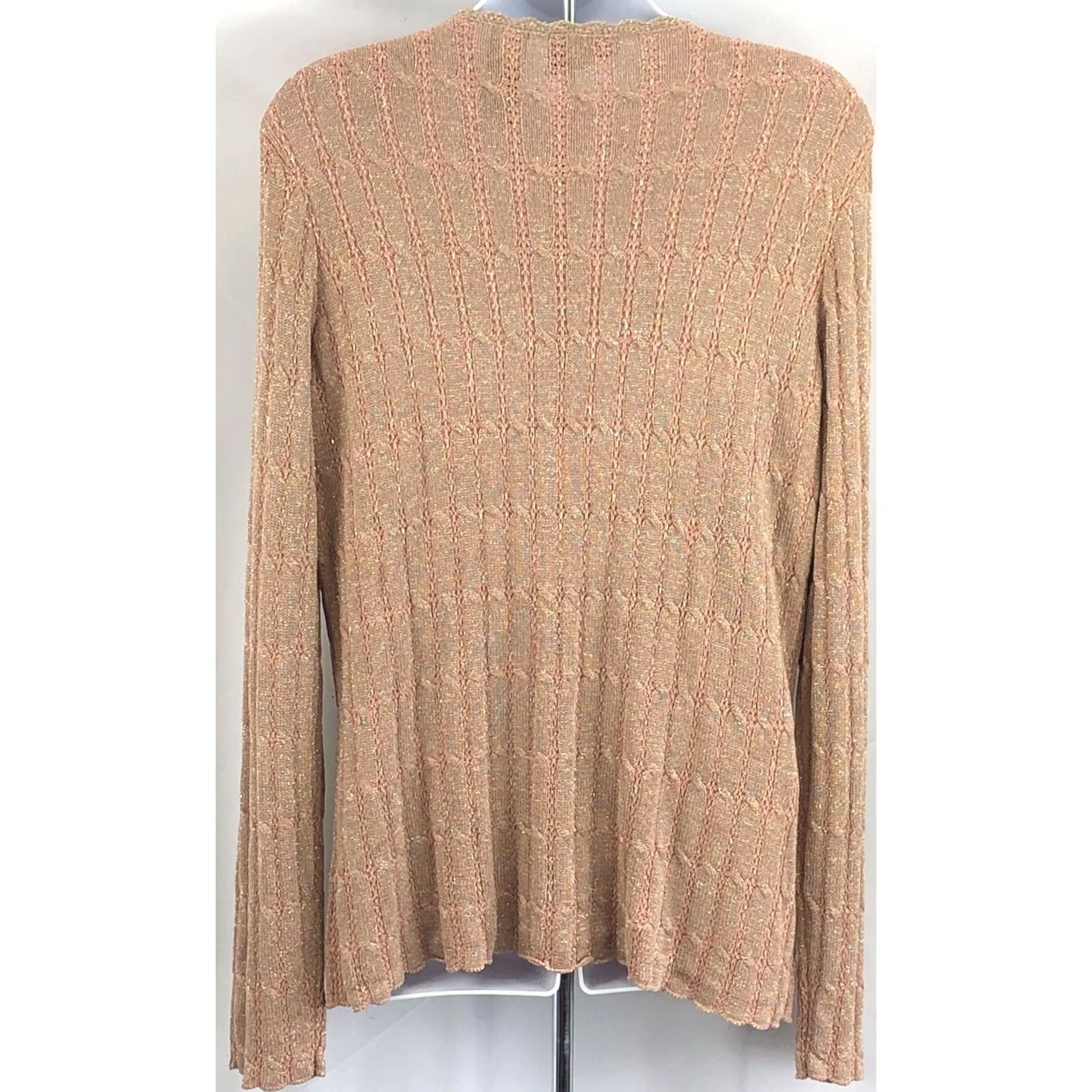 Vintage VINTAGE Stone Silk Knit Cardigan Sweater L Peach Gold Glitter Sparkle Crochet Lagenlook Bohemian City Classic Grunge academia Women Cardigan Size L / US 10 / IT 46 - 3 Thumbnail