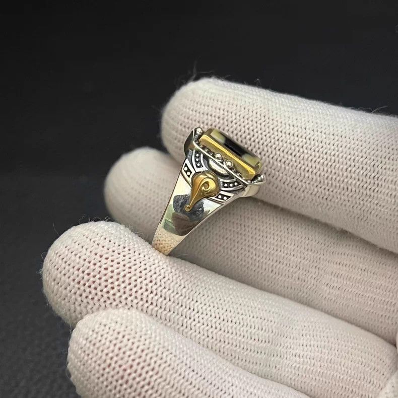 Vintage Tibet Dzi bead Eye Ring Sterling Sliver Rings🔥🔥🔥 Size ONE SIZE - 6 Thumbnail