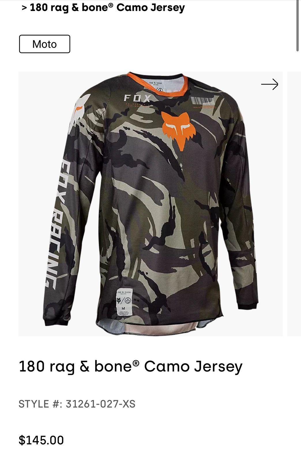 Fox Racing 180 rag & bone x fox racing 20th Camo Jersey Size US XL / EU 56 / 4 - 5 Thumbnail