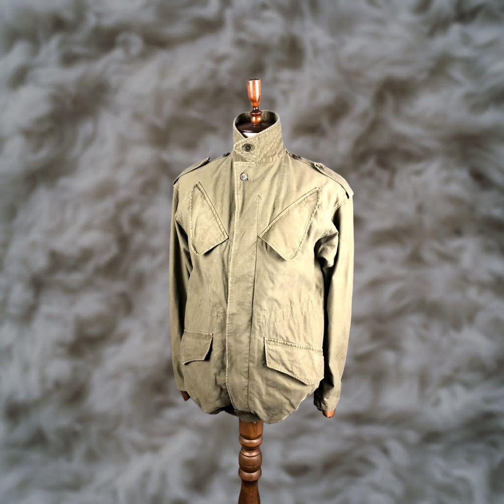 Olive Vintage Navy Military Jacket S Olive Green Cotton Front Pockets Epaulettes Mens Size S/M Vintage Military Jacket Size US S / EU 44-46 / 1 - 1 Thumbnail