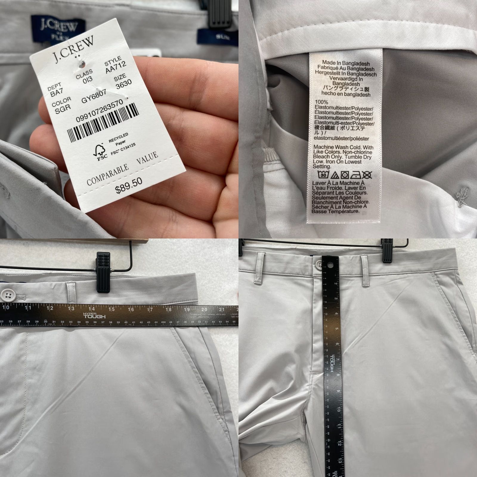 J.Crew J.Crew Flex Tech Pants Mens 36x30 Slim Straight Leg Gray Stretch Lightweight Size US 36 / EU 52 - 8 Thumbnail
