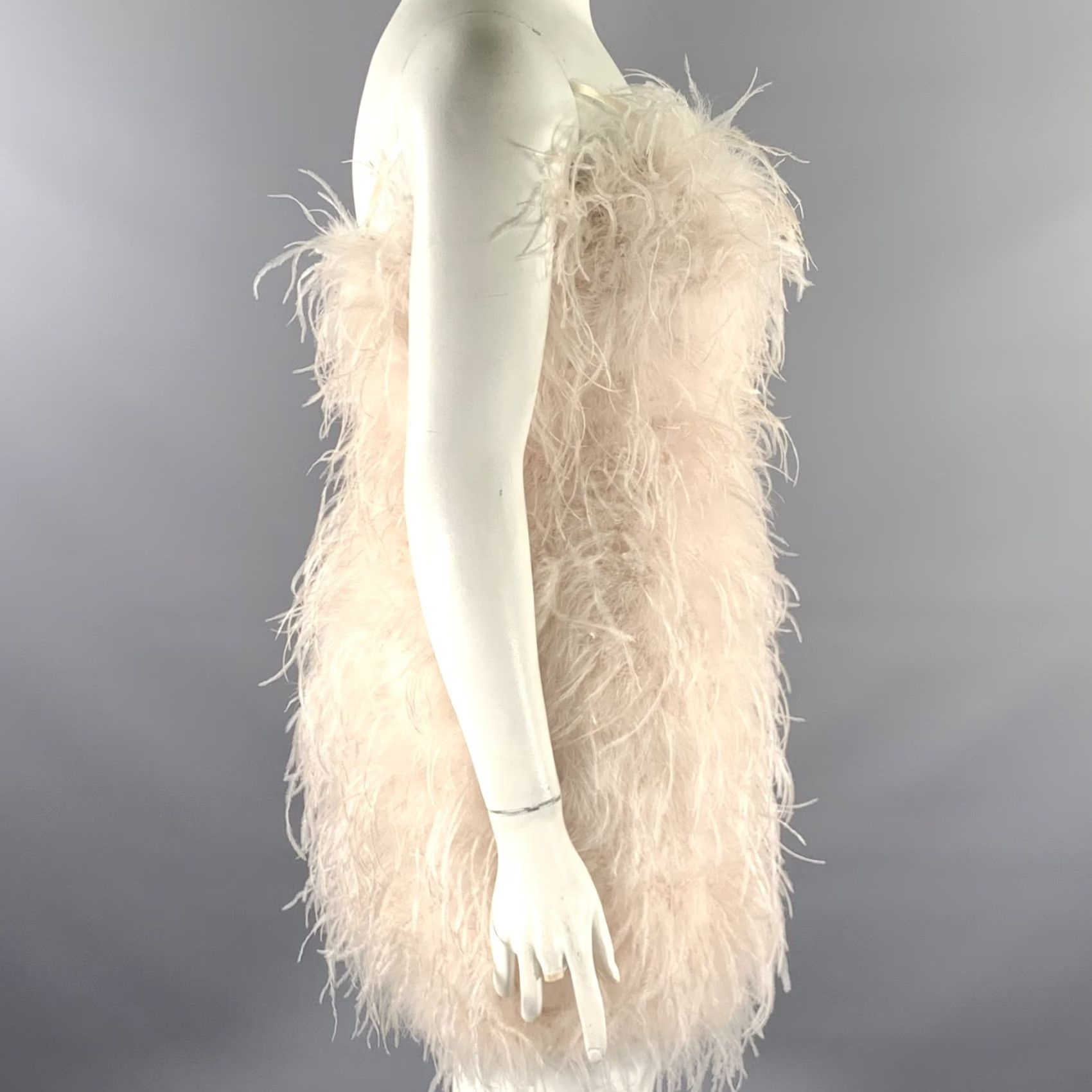 LAMARQUE LAMARQUE Dress L Tan Champagne Feathers Cocktail Dress Women Size L / US 10 / IT 46 - 3 Thumbnail