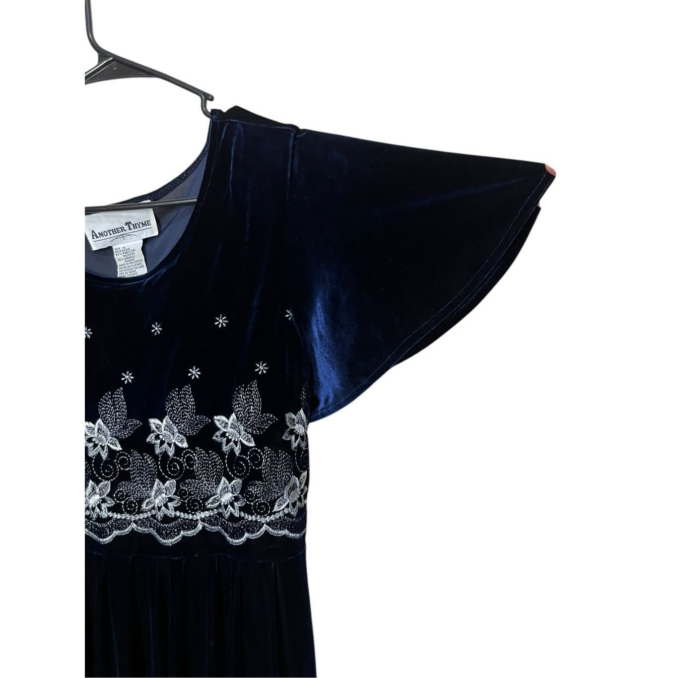 Other Vintage Another Thyme Blue Velvet Maxi Dress Embroidered Flo Size L / US 10 / IT 46 - 3 Thumbnail