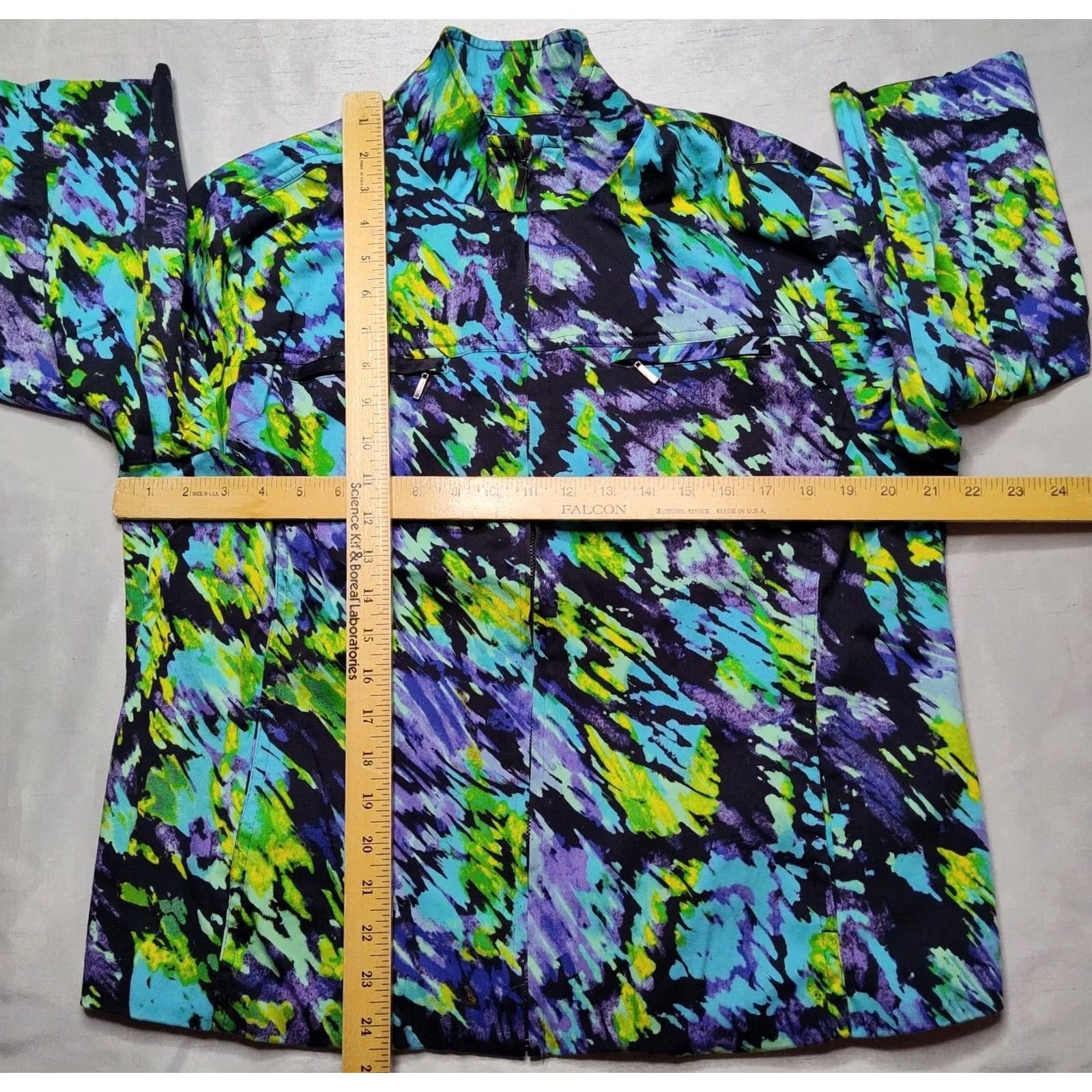 Vintage TONI MORGAN Women Purple Multi Abstract Full Zip 3/4 Sleeve Jacket Cotton Blend Medium Size M / US 6-8 / IT 42-44 - 6 Thumbnail
