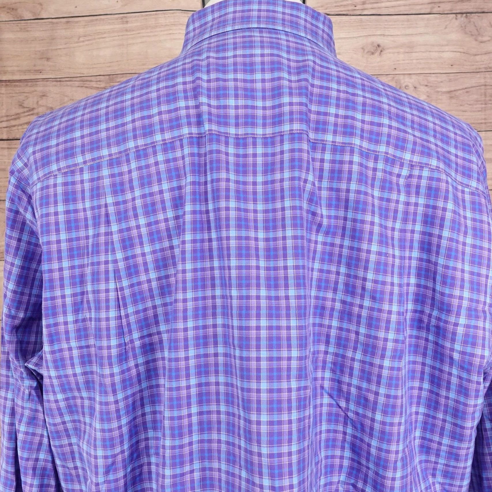 David Donahue DAVID DONAHUE Dress Shirt Mens XL Purple Blue Plaid Long Sleeve Cotton Button-Down Size US XL / EU 56 / 4 - 6 Thumbnail