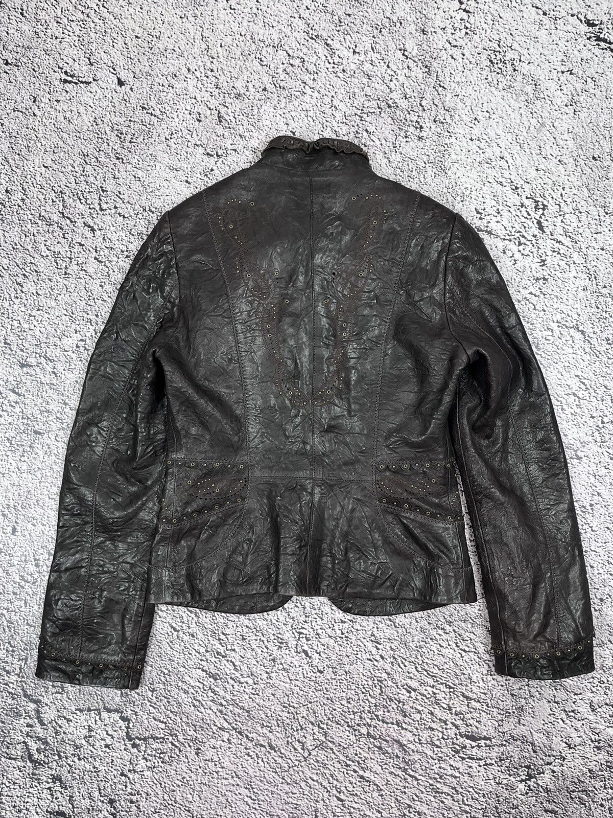 Leather Vintage Distressed Crinkled Leather Jacket Studded Y2K Size XS / US 0-2 / IT 36-38 - 10 Thumbnail