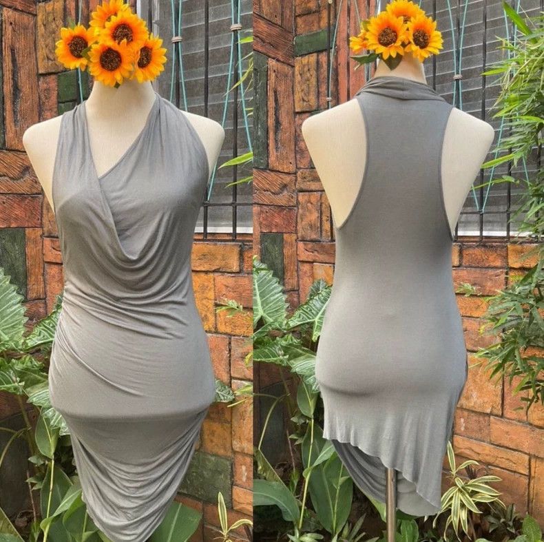 Helmut Lang HELMUT LANG sizeP Gray avant-garde cross-collar dress Size S / US 4 / IT 40 - 2 Thumbnail