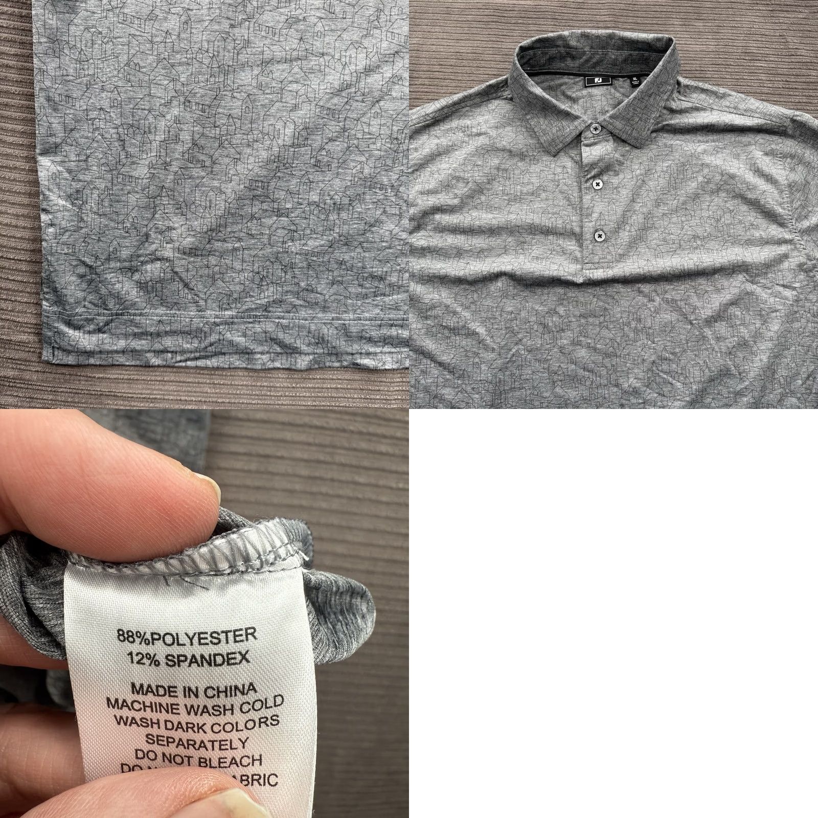 Footjoy FootJoy Polo Shirt Men XL Gray Outdoor Print Polyester Golfing All Seasons Breathable Athletic Shirt Mens Size US XL / EU 56 / 4 - 8 Thumbnail