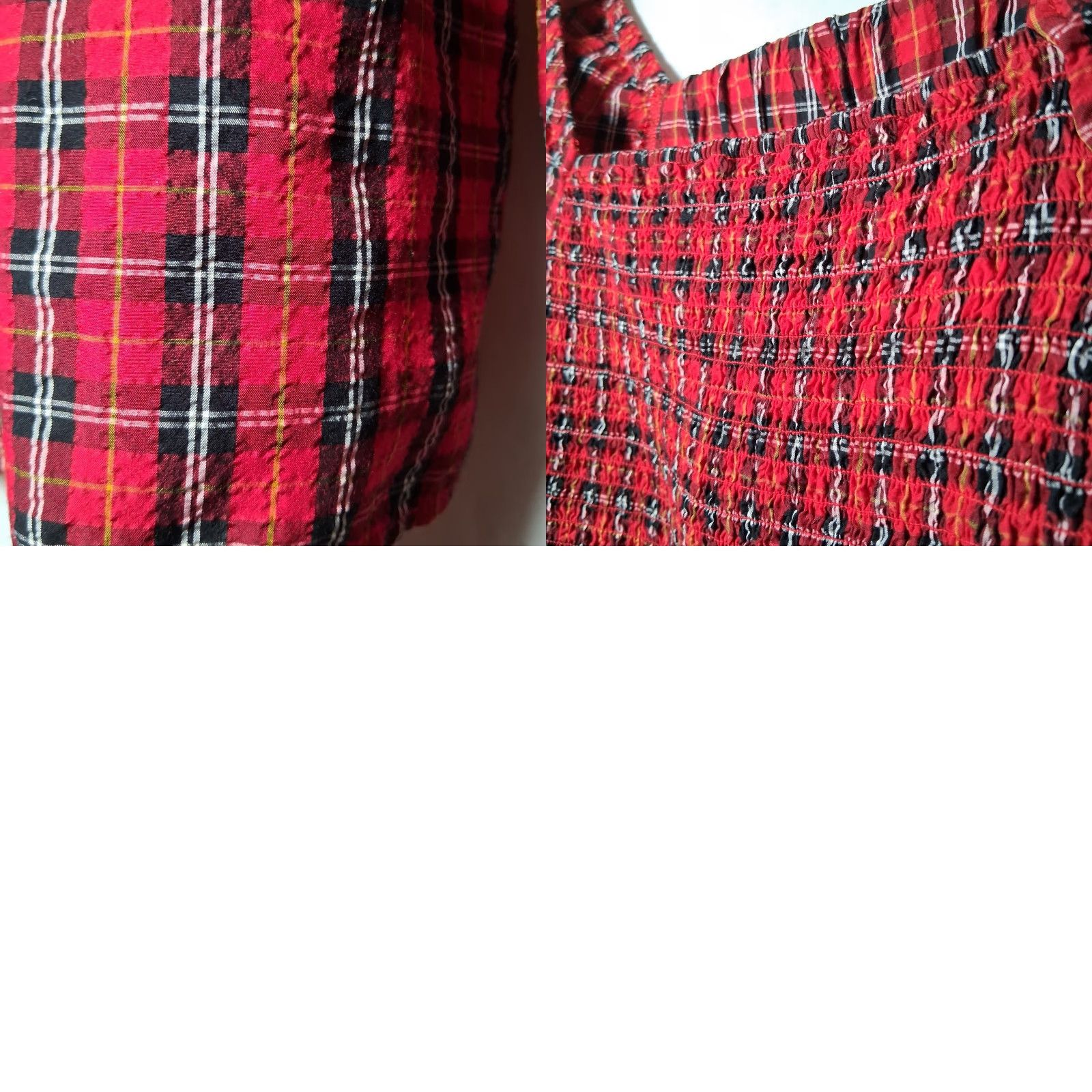 Old Navy Old Navy Blouse M Tall Red Plaid Tartan Smocked Peasant Milk Maid Crinkled Size M / US 6-8 / IT 42-44 - 9 Thumbnail
