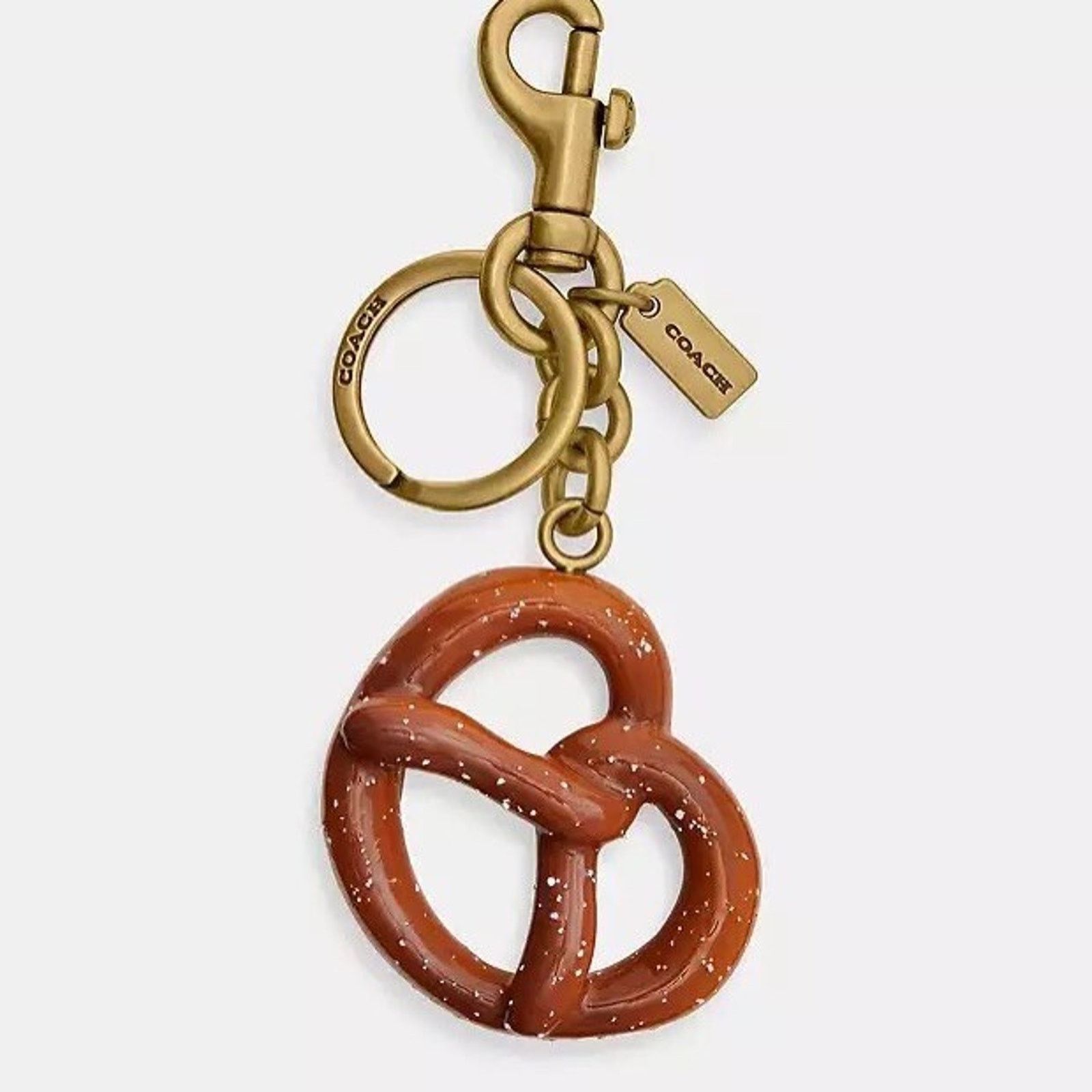 Coach NWT Coach Small Pretzel Bag Charm Keychain Brass Brown CY398 Size ONE SIZE - 5 Thumbnail