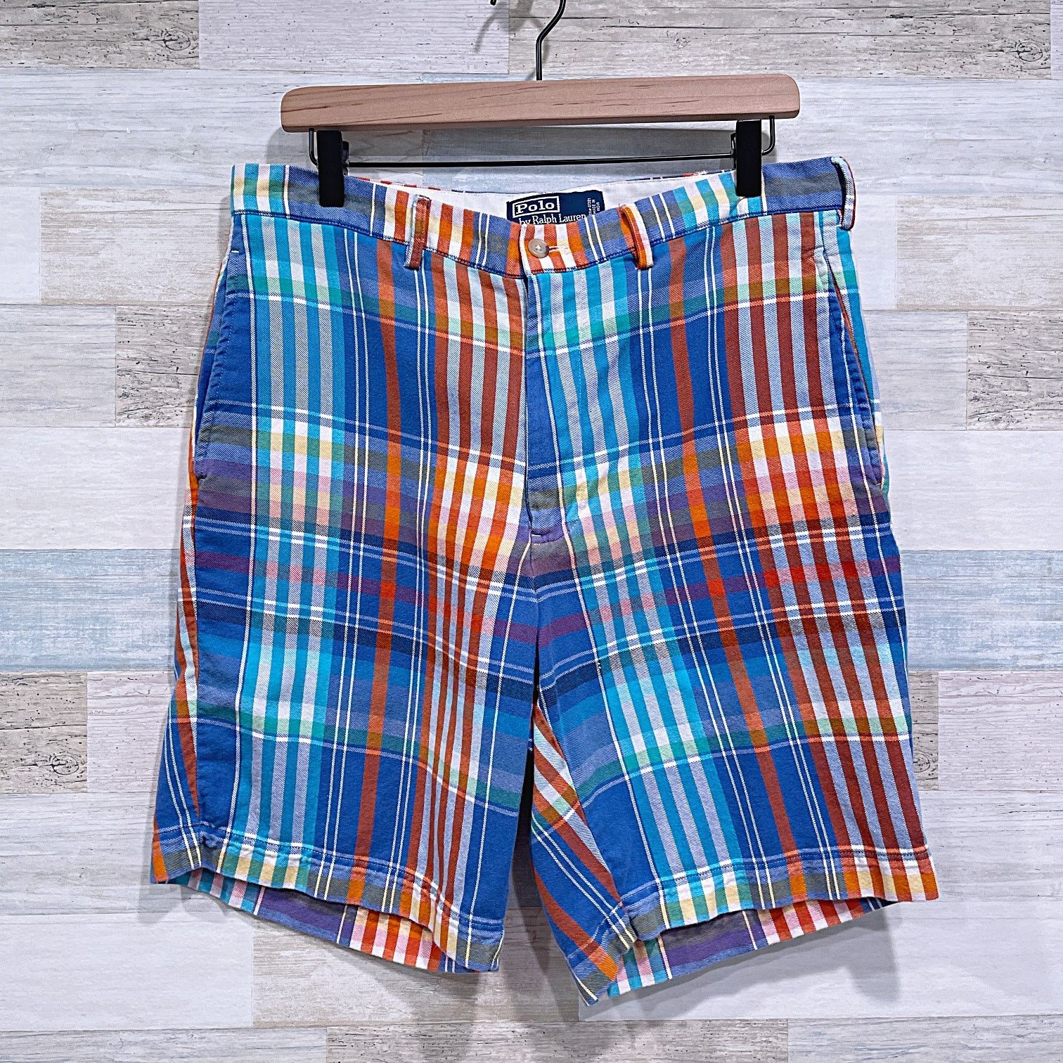 Polo Ralph Lauren POLO Ralph Lauren Madras Plaid Shorts Blue Orange 9" Flat 34 Size US 34 / EU 50 - 1 Thumbnail