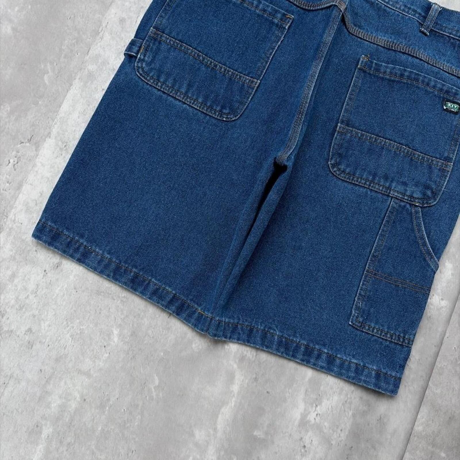 Hilditch & Key Y2K Blue Key Workwear Grunge Baggy Carpenter Denim Jorts Size US 36 / EU 52 - 4 Thumbnail